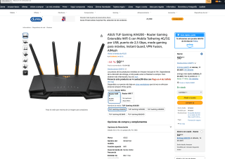 Router ASUS TUF Gaming AX4200 Gaming Extensible WiFi 6 con Mobile Tethering 4G/5G por USB a solo 90,08€