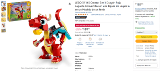 LEGO Creator 3 en 1 Dragón Rojo por $187 | Descuento Amazon