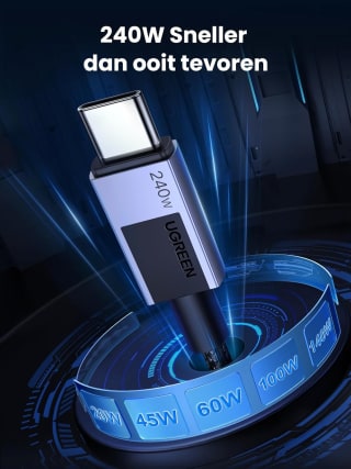 UGREEN 240W USB C naar USB C oplaadkabel PD 3.1 USB C 2 meter voor €8,99 bij Amazon
