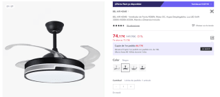 Ventilador de Techo ROBIN, Motor DC - Aspas Desplegables - Luz LED 36W BEL AIR HOME por 74.17€ (Cuenta Nueva 62.17€)