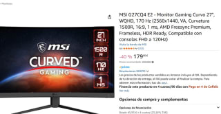 MSI G27CQ4 E2 - Monitor Gaming Curvo 27", por 179€
