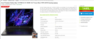 Acer Predator Helios Neo 14 PHN14-51-95HR voor €1449 bij Megekko
