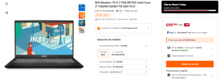 Portátil MSI Modern 15 H C13M-087XES Intel Core i7-13620H/32GB/1TB SSD + Gratis 360 Deluxe por 689€