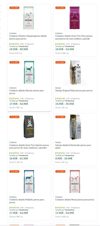 Hasta un -50% de Descuento en la Segunda Unidad pienso desde Tiendanimal.