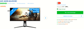 AOC AGON AG405UXC 40" Wide Quad HD 144Hz USB-C IPS monitor voor €499 bij Coolblue