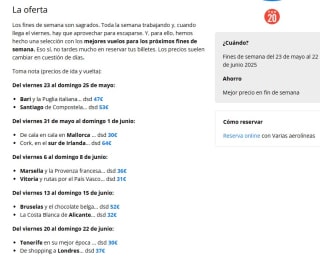 Vuelos para los próximos fines de semana desde 30€ i/V