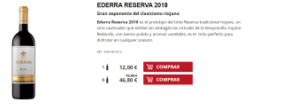 6 Botellas de Ederra Reserva 2018 por 36.8€