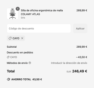 Silla Colamy Atlas ergonómica por solo 246,49€