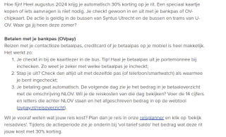 30% korting op je rit in de bussen van Syntus Utrecht en de bussen en trams van U-OV.
