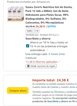 Sanex Zero% Nutritivo Gel de Ducha, Pack 12 Uds x 600ml por 24,38€