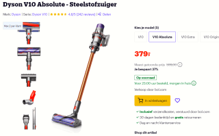 Dyson Cyclone V10 Absolute voor €379 bij Bol.com