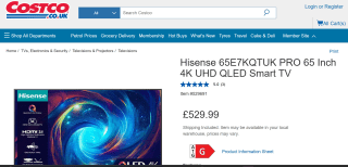 Hisense 65E7KQTUK PRO 65" 4K UHD QLED Smart TV – £529.99