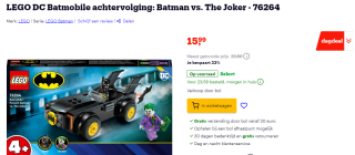 Lego DC Batmobile achtervolging: Batman vs. The Joker 76264 voor €15,99 bij Bol