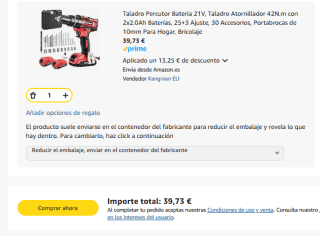 Taladro Percutor Bateria 21V con 2x2.0Ah Baterías, 25+3 Ajuste, 30 Accesorios por 39,73€