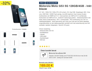 Motorola Moto G53 5G + vervebuds 800 voor €169 bij proshop