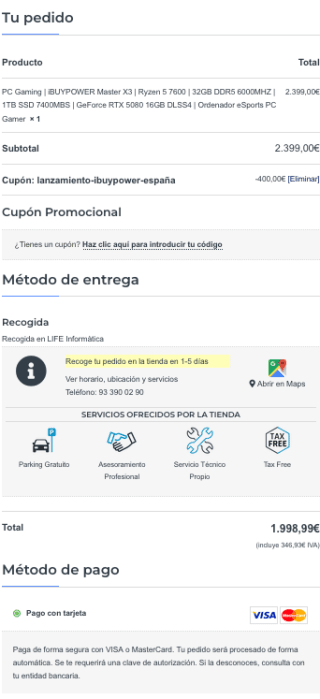 PC Gaming iBUYPOWER Ryzen 7600 32GB DDR5 1TB 7400MBS 850W Gold RTX5080 por 1,998,99€