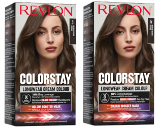 2 Botes de Revlon Colorstay Tinte Pelo Mujer, Coloración Permanente de larga duración, Incluye mascarilla potenciadora del color, Hasta 8 semanas de color, Tono 5 Castaño Claro por 6.16€