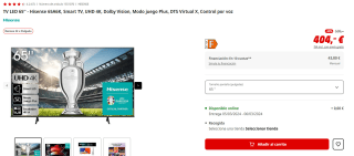 TV LED 65'' Hisense 65A6K, Smart TV, UHD 4K por 404€