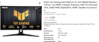 ASUS TUF Gaming VG27AQA1A - LED-monitor voor €173,01 bij Amazon