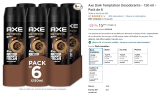 Pack 6 desodorantes Axe Dark Temptation 150 ml por 10,88€