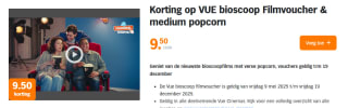 VUE bioscoop Filmvoucher & medium popcorn voor €9,50 in de AH voordeelshop