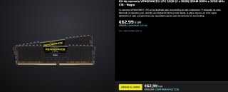 Kit de memoria VENGEANCE LPX 32GB (2 x 16GB) DRAM DDR4 a 3200 MHz C16 por 62,99€