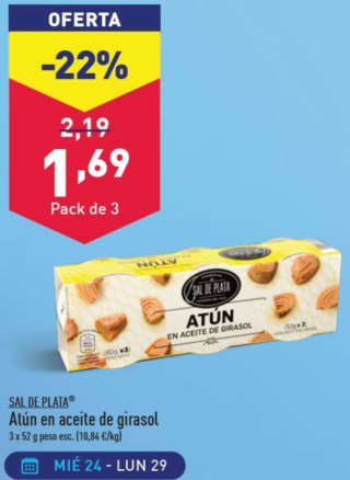 Atún en aceite de girasol pack 3 x 52g a tan solo 1,69€