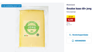Molenland Goudse kaas 48+ jong 980 gram voor €5,99 bij de Aldi