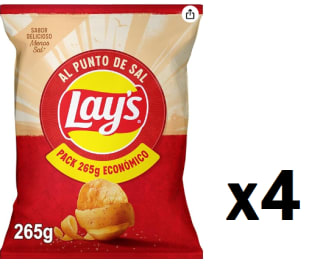 4 Bolsas de Patatas fritas al punto de sal Lay's bolsa 265 g por 5.84€