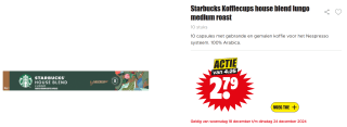 10 Starbucks Koffiecups house blend lungo medium roast voor €2,79 bij Dirk