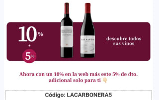 10% en la web más este 5% de dto. adicional en vinos la Carbonera