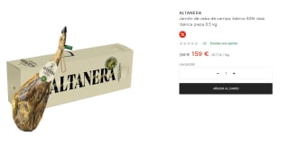 Altanera: Jamón de cebo de campo ibérico 50% raza ibérica pieza 8,5kg por 139€