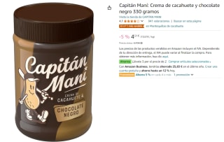 3 Botes de CAPITAN MANI Crema de cacahuete y chocolate negro de 330 g por 8.79€