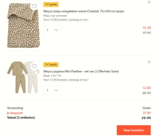 1+1 gratis op alle Meyco babyartikelen bij Wehkamp