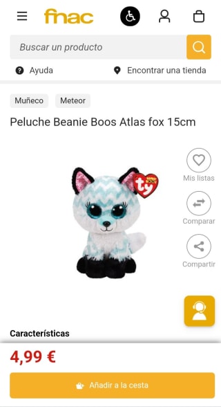 Peluche Beanie Boos Atlas fox 15cm por 4,99€.