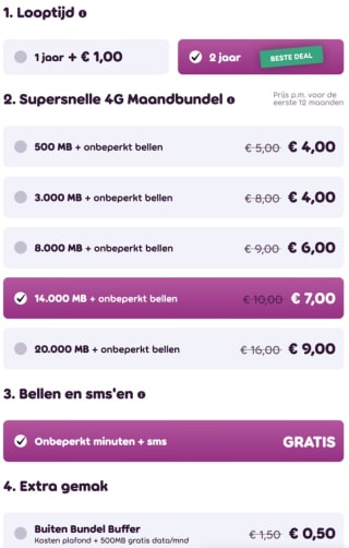 14.000 MB + onbeperkt bellen en sms'en voor €8,50 bij 50+ mobiel