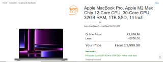 Apple MacBook Pro M2 Max-12-Core CPU - £1999.98