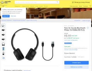 Fone de Ouvido da Philips, modelo TAH1108BK/55 - R$ 89