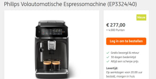 Philips 3300-serie EP3324/40 - Volautomatische espressomachine voor €277 + 4.000 ING punten