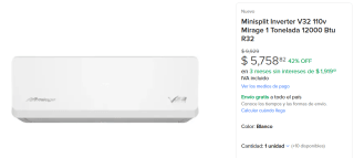 Minisplit Inverter V32 110v Mirage 1 Ton por $5,509 | Aires Aurum