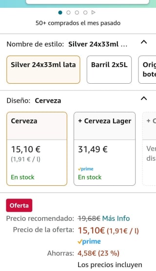 Heineken Silver Cerveza Lager Pack Lata, 24 x 33cl por 14,35€.
