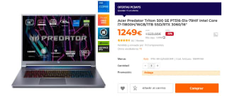 Ordenador Portatil Acer Predator Triton 500 SE PT516-51s-79HF Intel Core i7-11800H/16GB/1TB SSD/RTX 3060/16" por 1249€