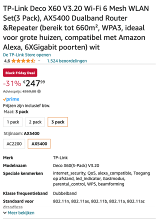 TP-Link Deco X60 ( 3-pack) voor 247,99 euro