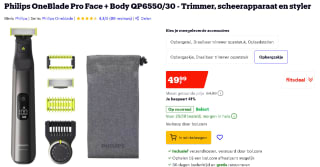 Philips OneBlade Pro Face + Body QP6550/30 scheerapparaat voor €49,99