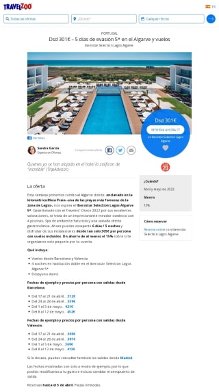 Escapada a el Algarve 5 días Hotel 5*+Vuelos desde 301€ por persona.