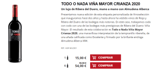 6 Botellas de Todo o Nada Viña Mayor Crianza 2020 por 44€