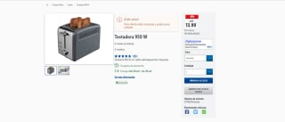 Tostadora de dos rebanadas de 950W por 13,99€