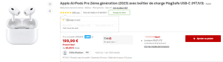 Apple AirPods Pro 2ème génération (2023) avec boîtier de charge MagSafe USB-C (MTJV3) à 199,99€