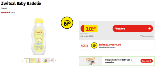2x 200 ml Zwitsal baby badolie voor 6 euro bij Kruidvat