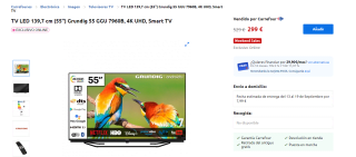 Televisión LED 55 pulgadas Grundig 55 GGU 7960B, 4K UHD, Smart TV por 299€